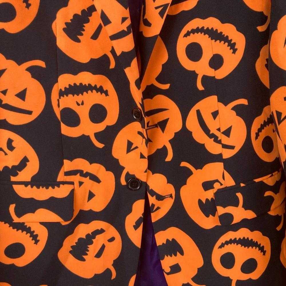 OppoSuits Pumpkin Suit Mens 38 Black Orange Halloween Costume 2pc Party Wear Set